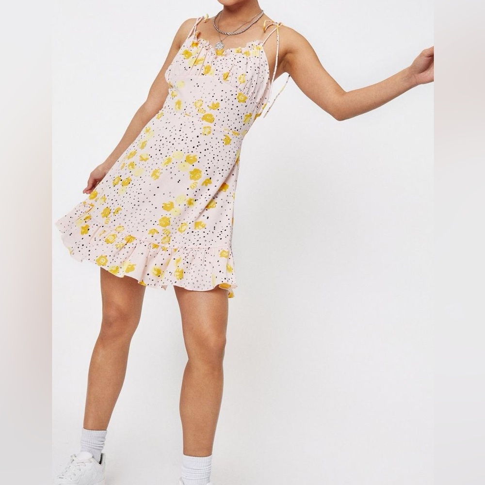 NASTY GAL Petite Floral Polka Dot Tie Mini Dress Size 6 - Picture 10 of 11